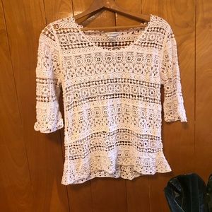 Christopher & Banks Petite Crochet Lacy Shirt